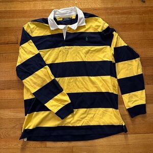 Mens Vintage Polo Ralph Lauren Blue Stripped Rugby Long Sleeve Shirt size XL